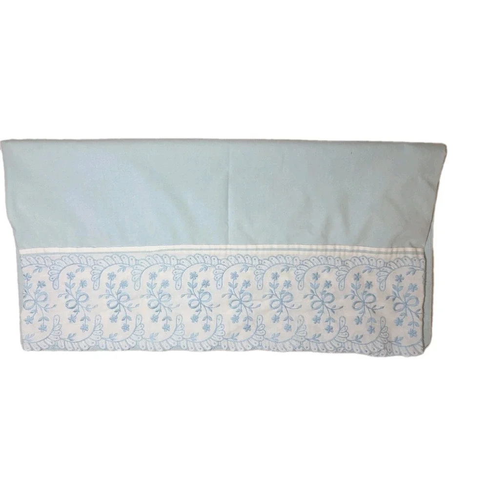Vtg Wamsutta Supercale‎ Plus King Pillowcase Blue Embroidered Bows Scalloped